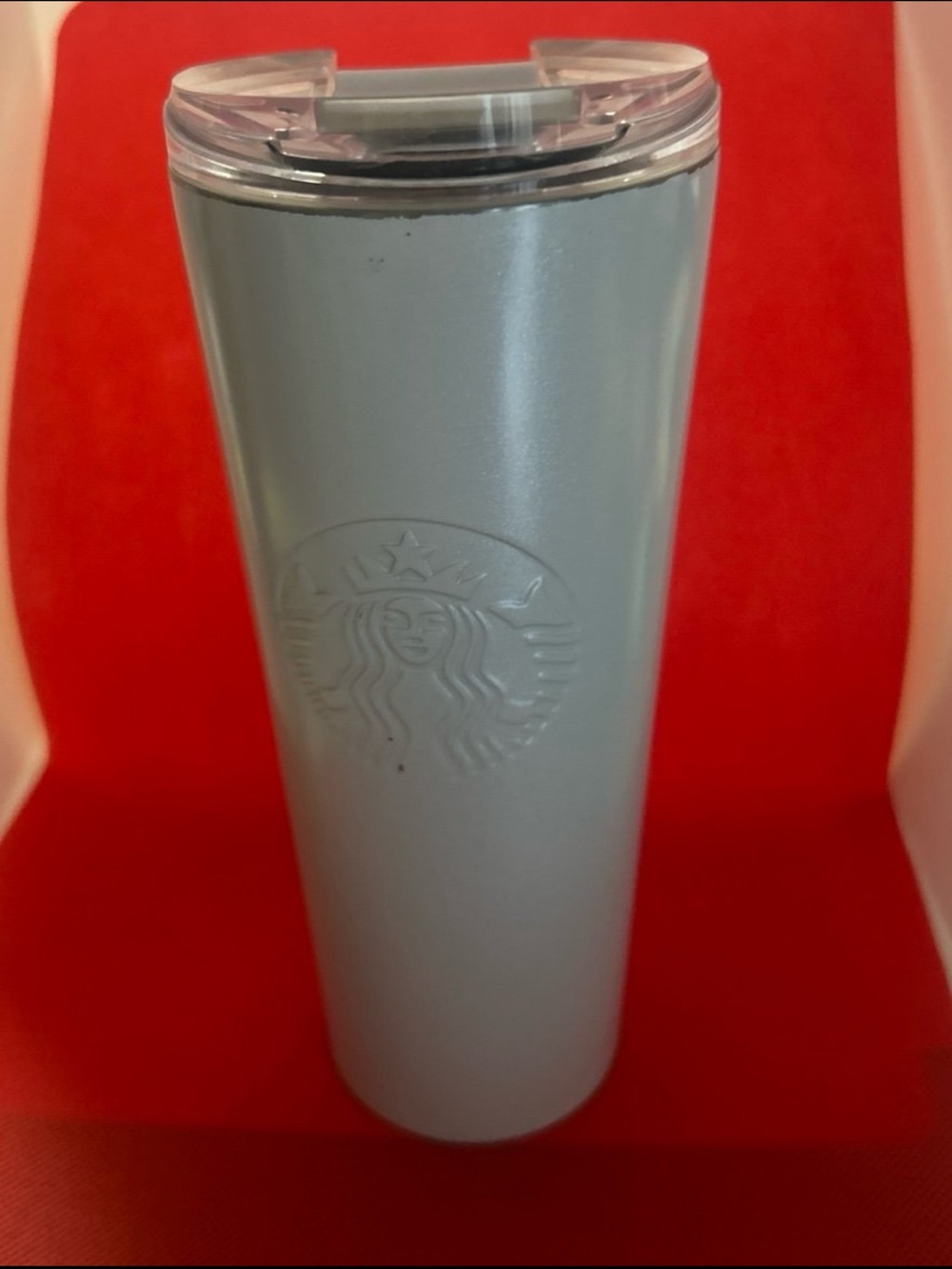 Starbucks Silver Logo Cup with Red Background